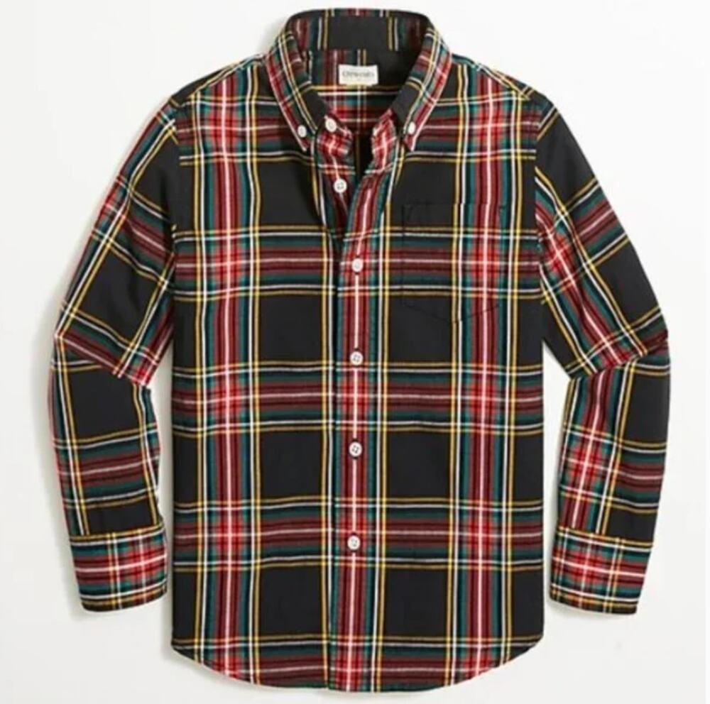 Crewcuts Black Red Tartan Plaid Button Down Flexed Washed Shirt Boys 8 Christmas